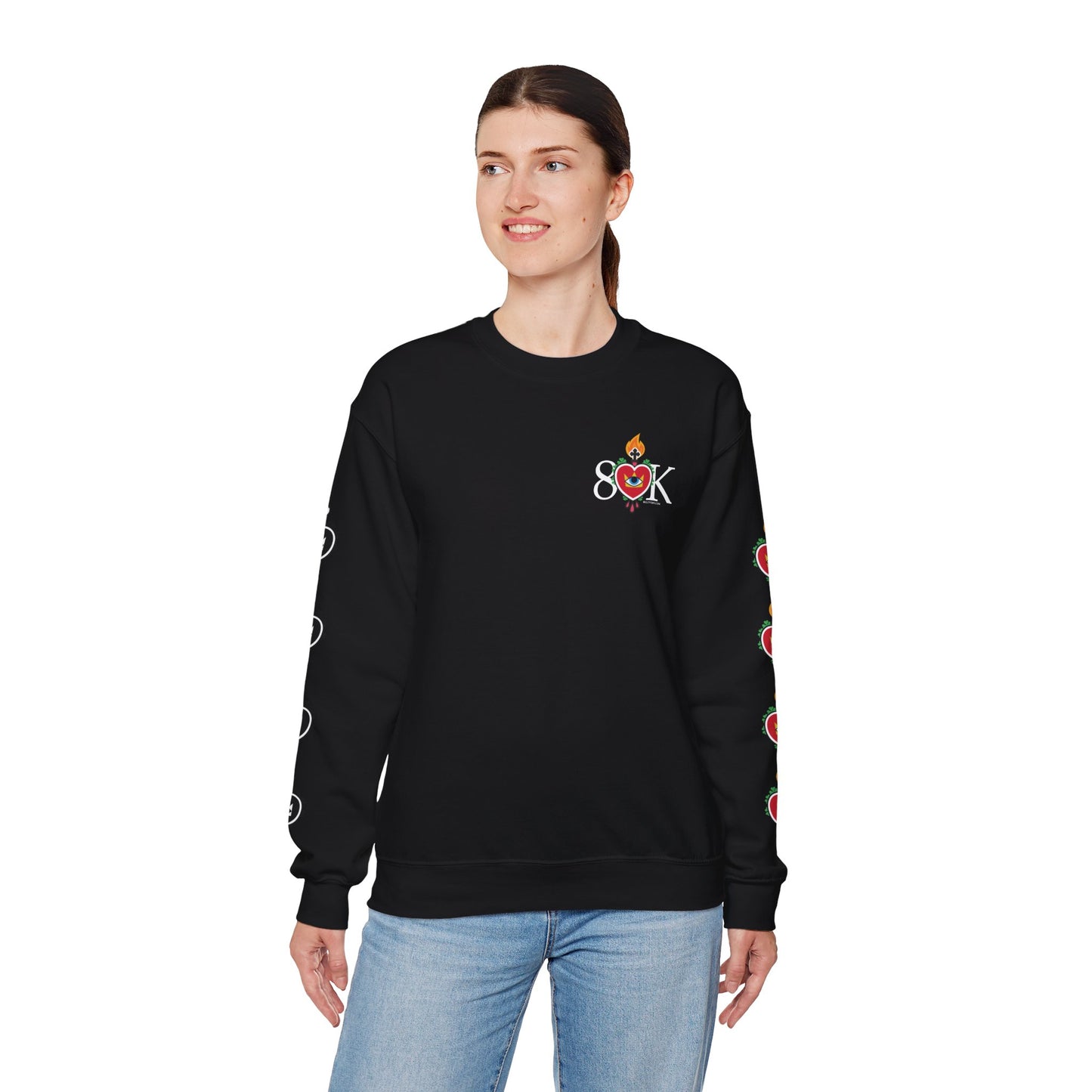 #18 Sacred Heart Flame (Both Sleeves) Design Unisex Crewneck Sweatshirt - Cozy & Stylish
