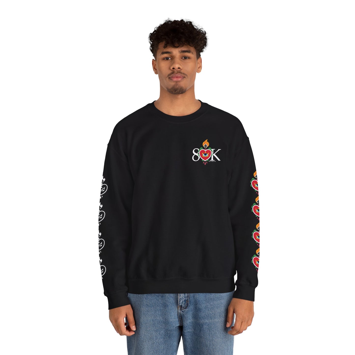 #18 Sacred Heart Flame (Both Sleeves) Design Unisex Crewneck Sweatshirt - Cozy & Stylish