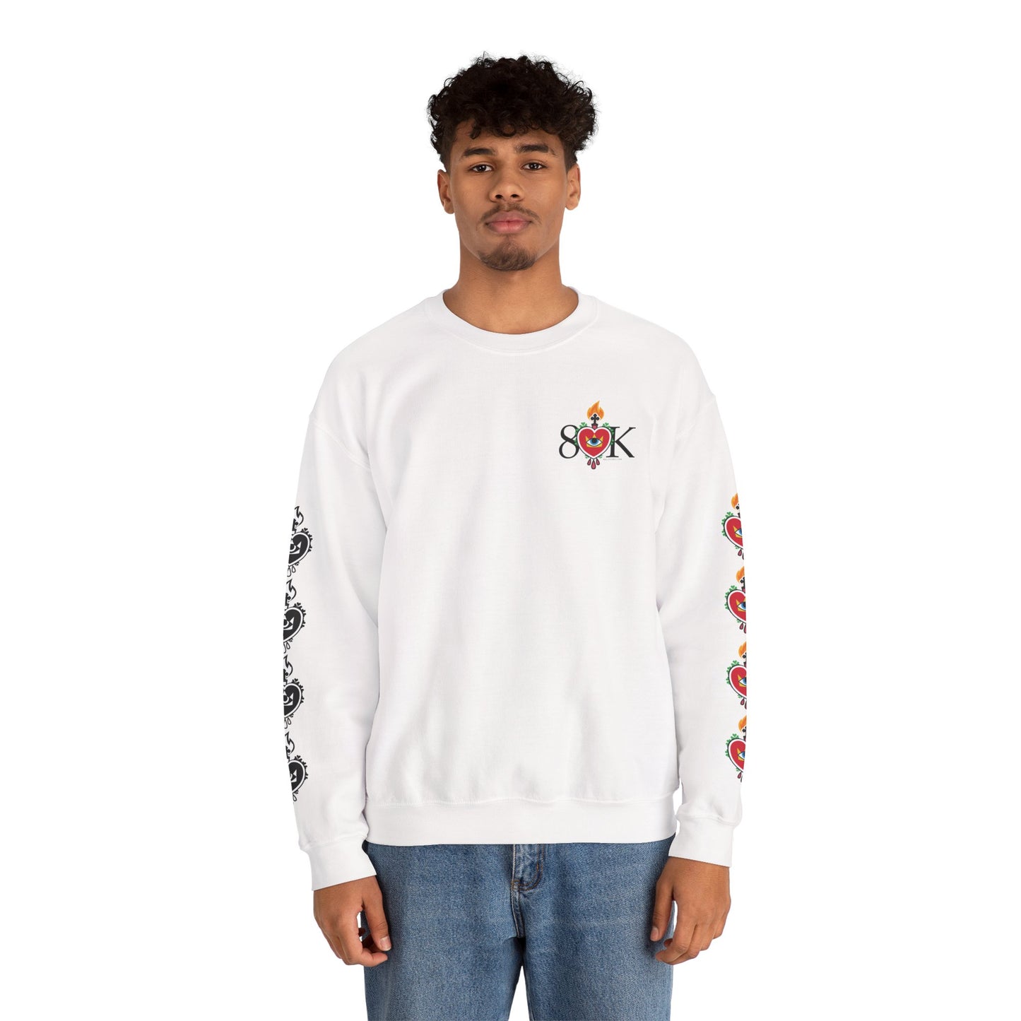 #18 Sacred Heart Flame (Both Sleeves) Design Unisex Crewneck Sweatshirt - Cozy & Stylish