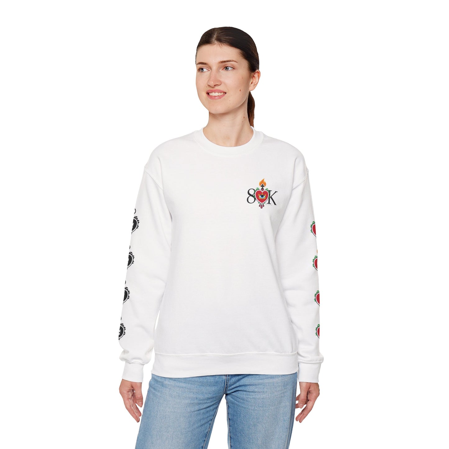 #18 Sacred Heart Flame (Both Sleeves) Design Unisex Crewneck Sweatshirt - Cozy & Stylish