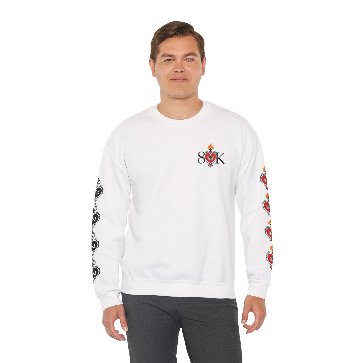 #18 Sacred Heart Flame (Both Sleeves) Design Unisex Crewneck Sweatshirt - Cozy & Stylish