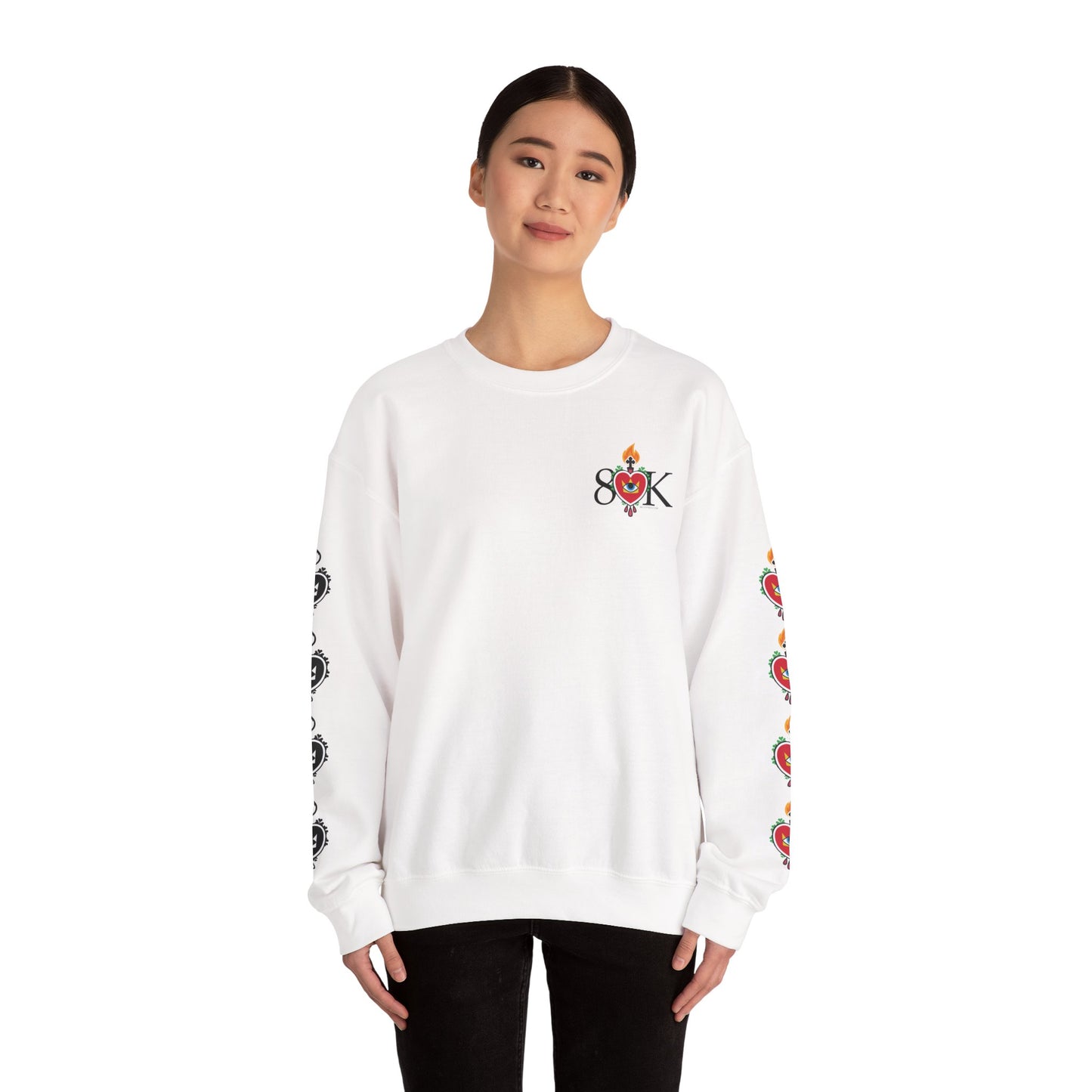 #18 Sacred Heart Flame (Both Sleeves) Design Unisex Crewneck Sweatshirt - Cozy & Stylish