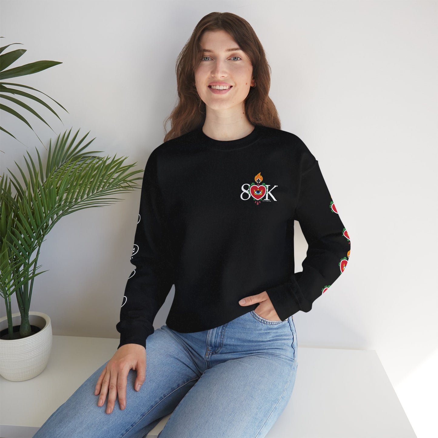 #18 Sacred Heart Flame (Both Sleeves) Design Unisex Crewneck Sweatshirt - Cozy & Stylish