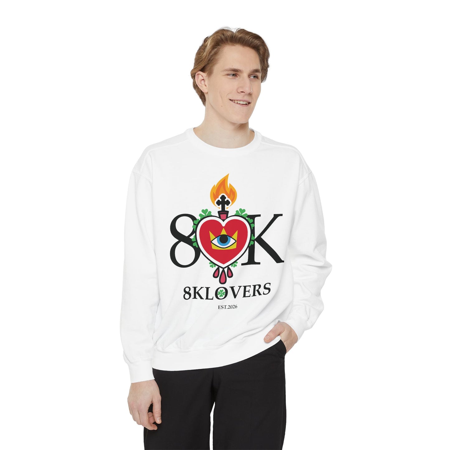 Unisex Garment-Dyed Sweatshirt - 8K Lovers Heart & Eye Design