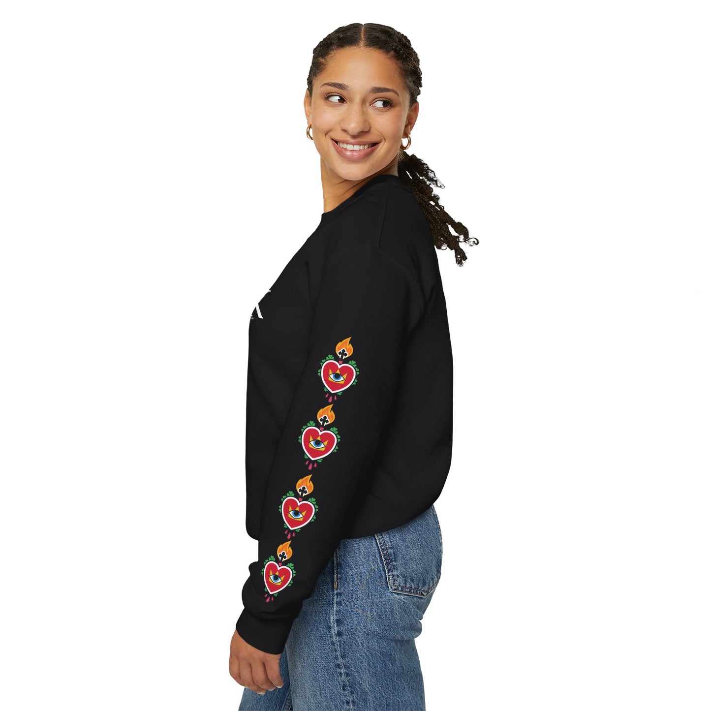 #18 Sacred Heart Flame (Both Sleeves) Design Unisex Crewneck Sweatshirt - Cozy & Stylish