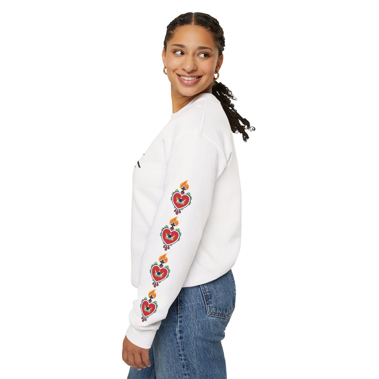 #18 Sacred Heart Flame (Both Sleeves) Design Unisex Crewneck Sweatshirt - Cozy & Stylish