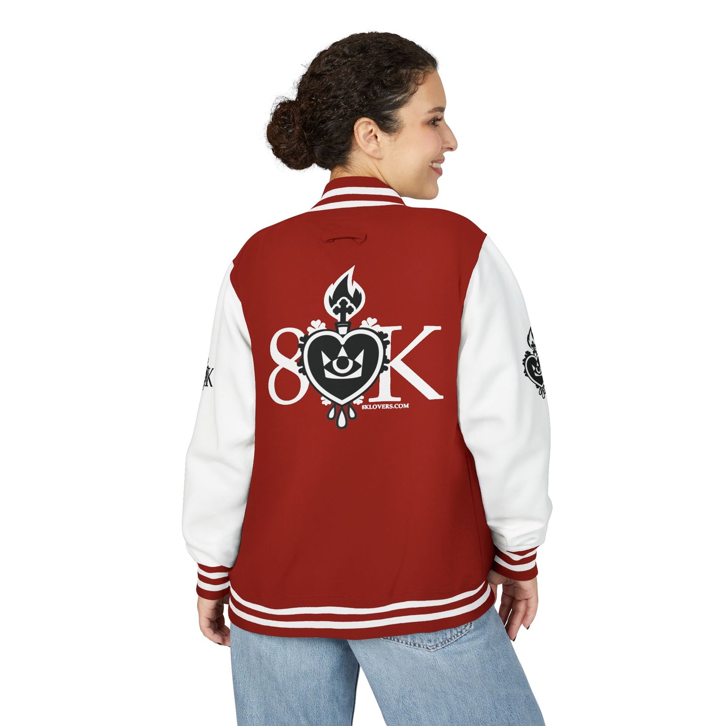 #22 Unisex Heavyweight Letterman Jacket -BLACK & WHITE Retro Style with Heart Graphics, Ideal for Collectors