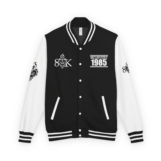 #22 Unisex Heavyweight Letterman Jacket -BLACK & WHITE Retro Style with Heart Graphics, Ideal for Collectors
