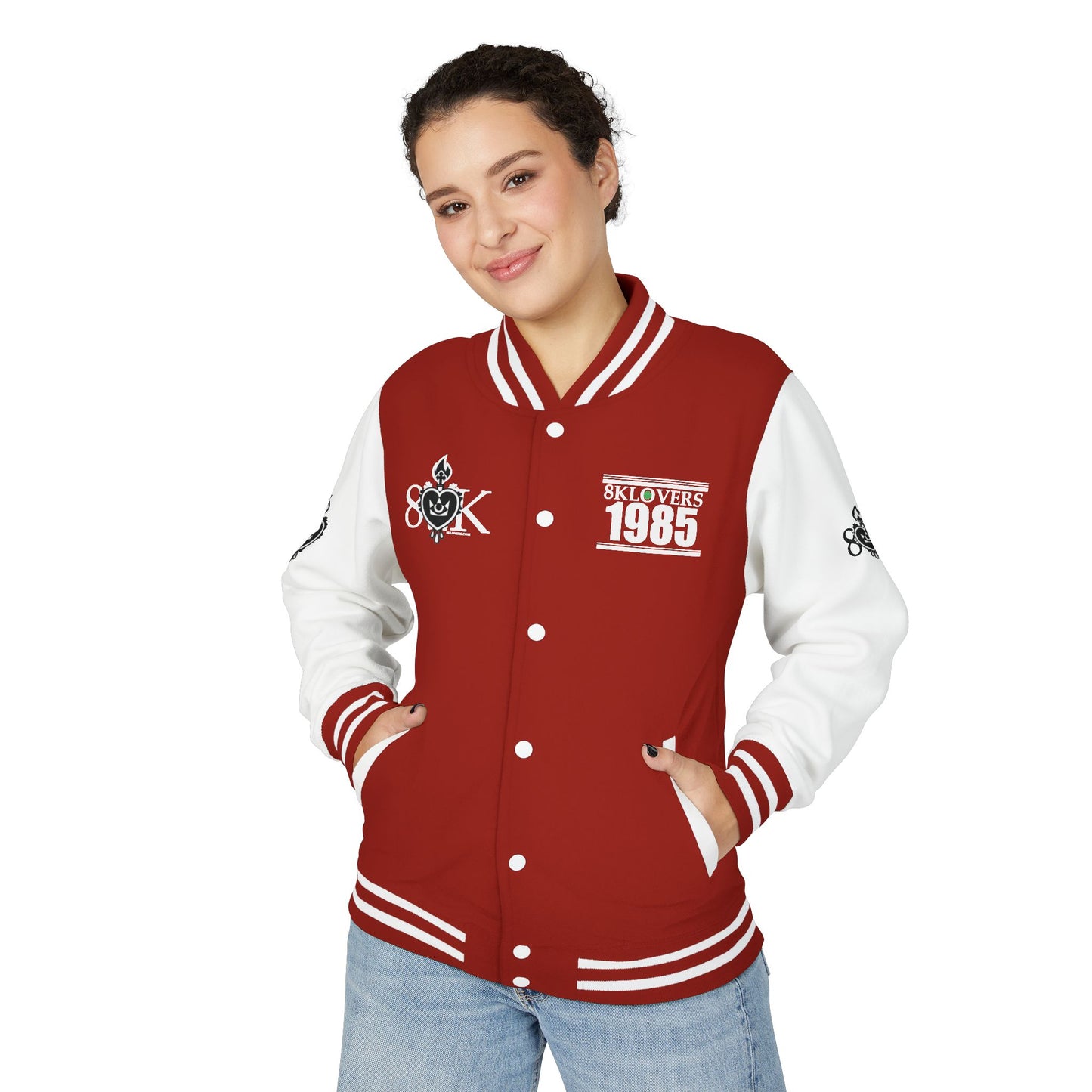#22 Unisex Heavyweight Letterman Jacket -BLACK & WHITE Retro Style with Heart Graphics, Ideal for Collectors