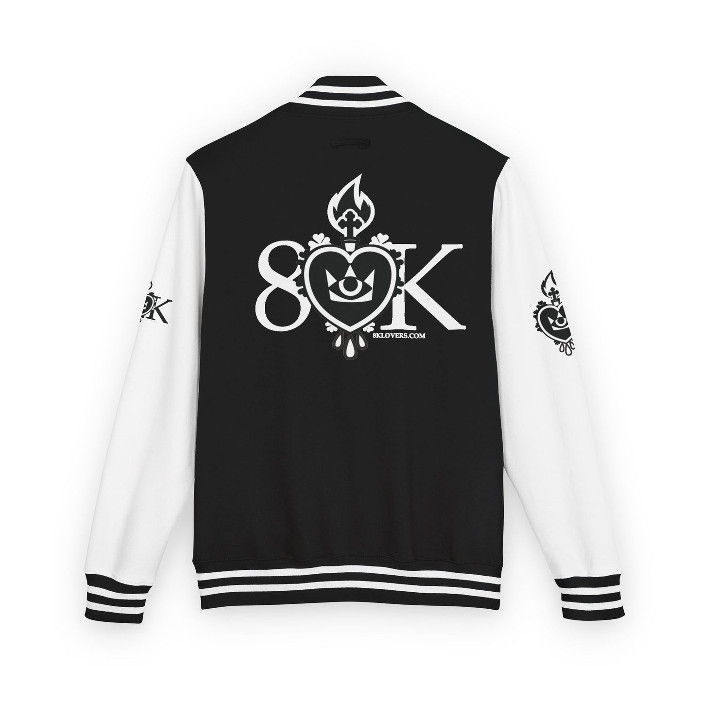 #22 Unisex Heavyweight Letterman Jacket -BLACK & WHITE Retro Style with Heart Graphics, Ideal for Collectors